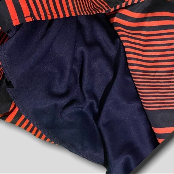 MAUDE Anthropologie Bell Sleeve Striped babydoll Mini Dress Orange & Navy Medium - Picture 8 of 15